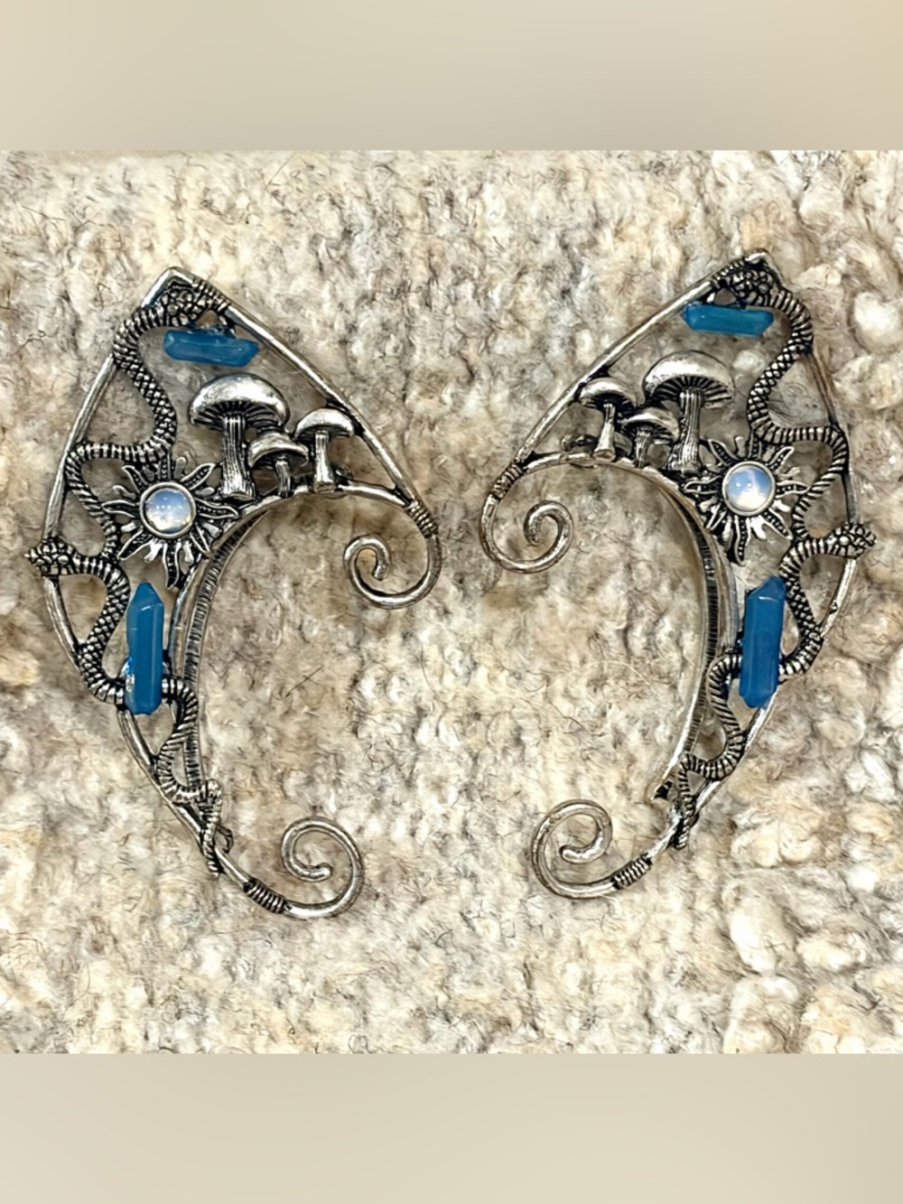 Mystical Mushroom Snake Ear Cuffs Silver | Fairycore Festival Jewelry